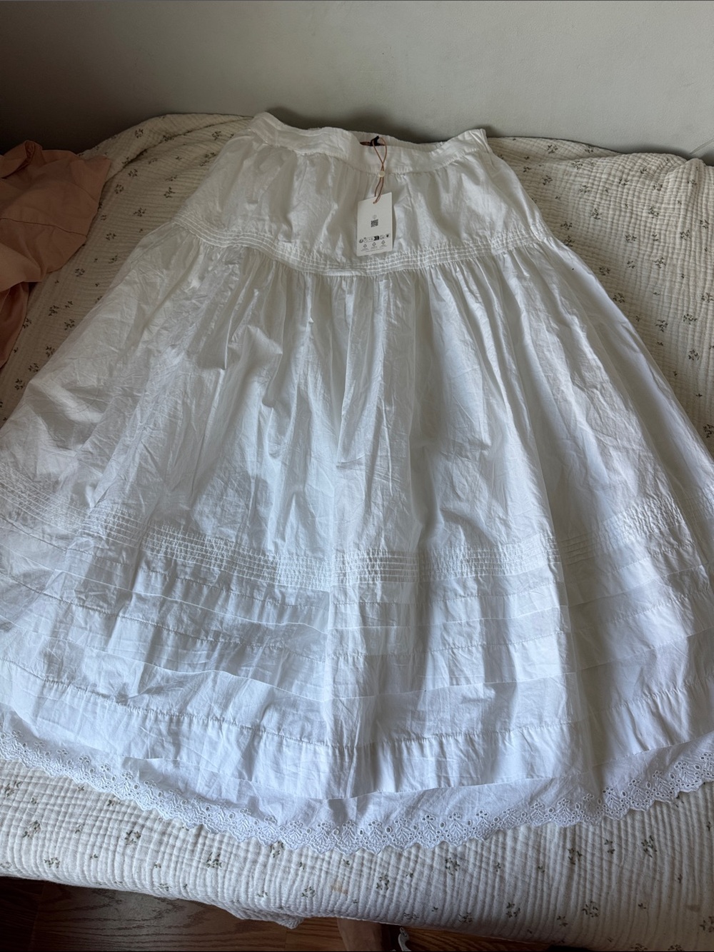 Quince White Tiered Eyelet Cotton Midi Skirt